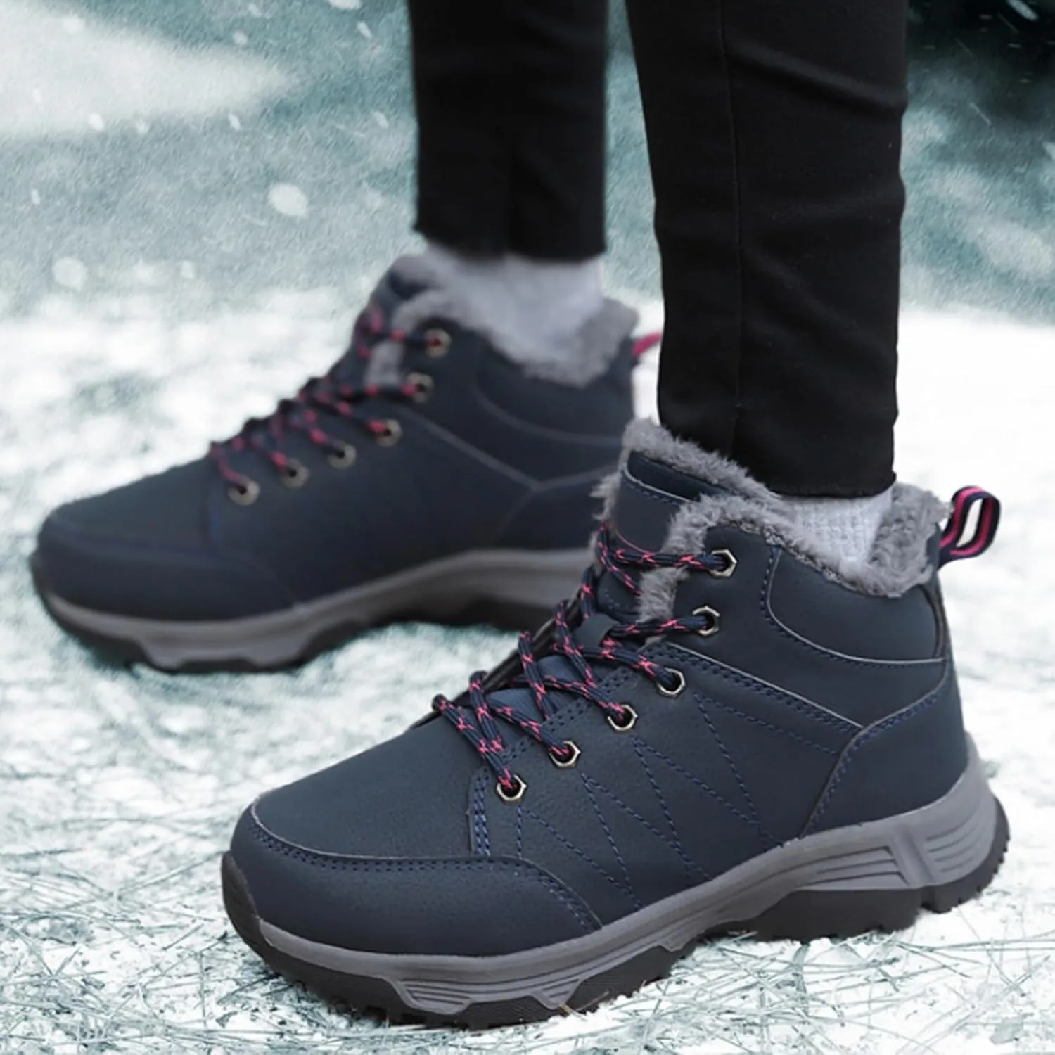 Men Work Boots Wide Width Hiking Sneakers Shoes with Fur Lined Womens Safety Toe Shoes Waterproof Waterproof Outdoor Shoes Lightweight Anti Slip Hike Grounded Footwear