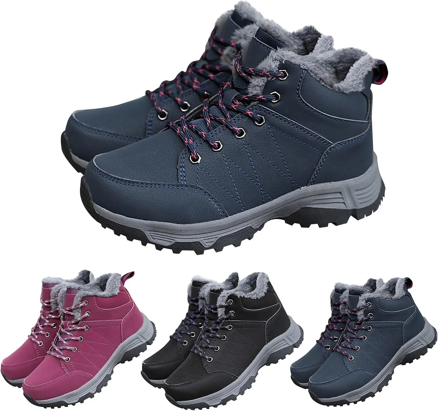 Men Work Boots Wide Width Hiking Sneakers Shoes with Fur Lined Womens Safety Toe Shoes Waterproof Waterproof Outdoor Shoes Lightweight Anti Slip Hike Grounded Footwear