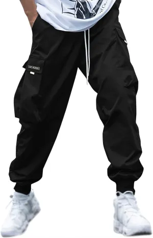 Men's Fashion Joggers Cargo Pants Drawstring Waist Work Sports Pants Baggers Hiking Trousers with Pockets