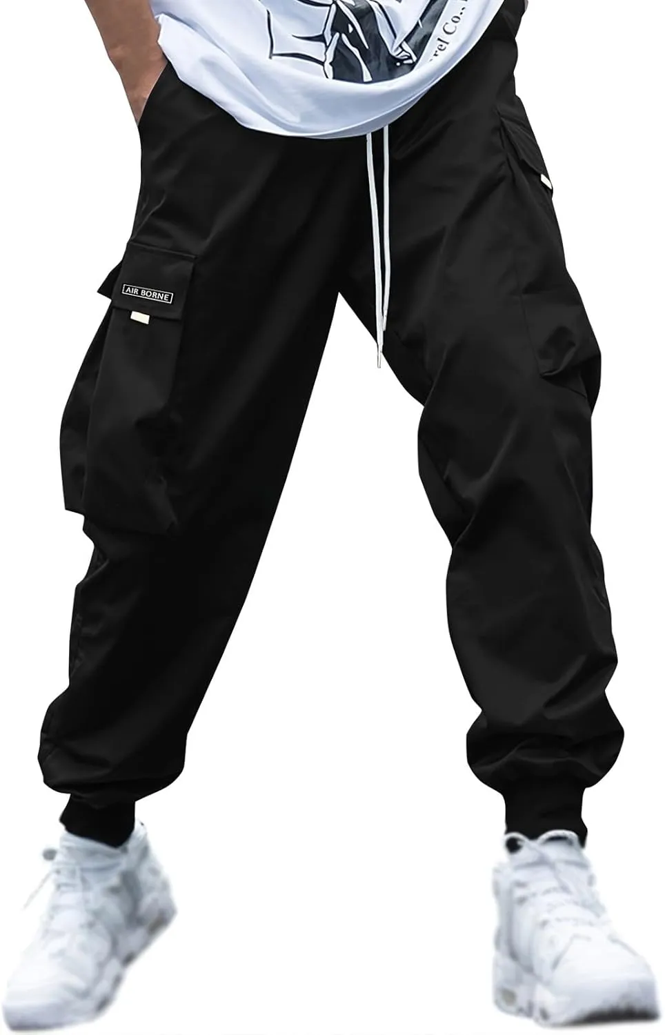 Men's Fashion Joggers Cargo Pants Drawstring Waist Work Sports Pants Baggers Hiking Trousers with Pockets