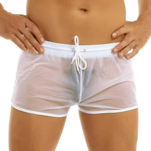 Men's Semi-Transparent Drawstring Boxer Shorts / Male Sexy Lightweight Underwear