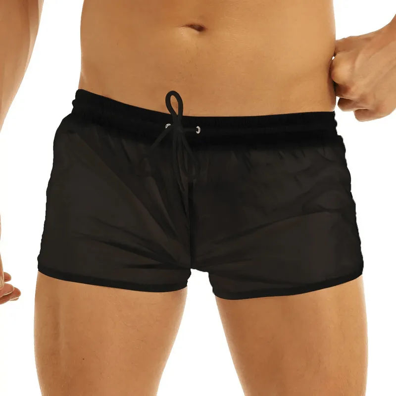 Men's Semi-Transparent Drawstring Boxer Shorts / Male Sexy Lightweight Underwear