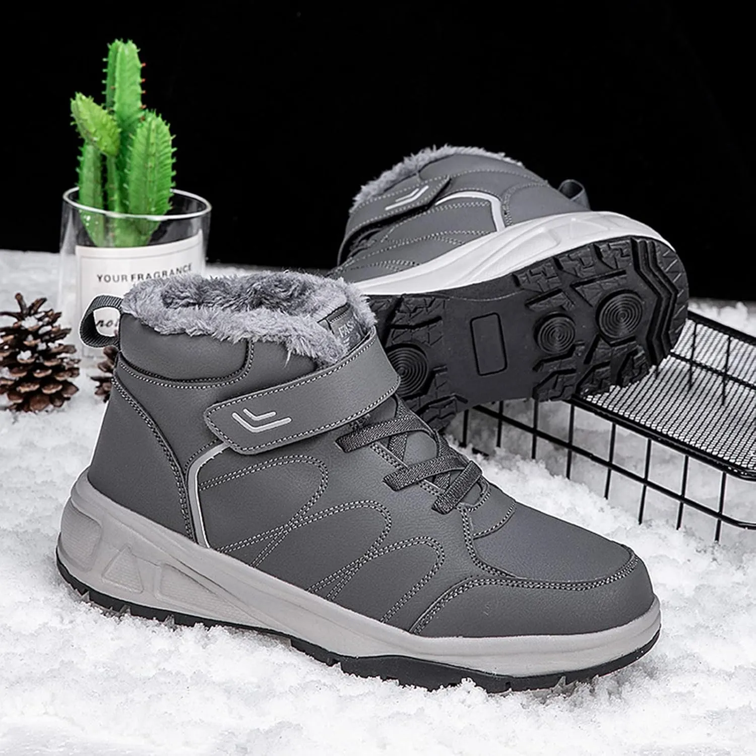 Men's Work Boots with Zipper Hiking Sneakers Warm Fur Lined Womens Safety Toe Shoes Composite Toe Non Slip Shoes Food Service Waterproof Hike Grounded Footwear