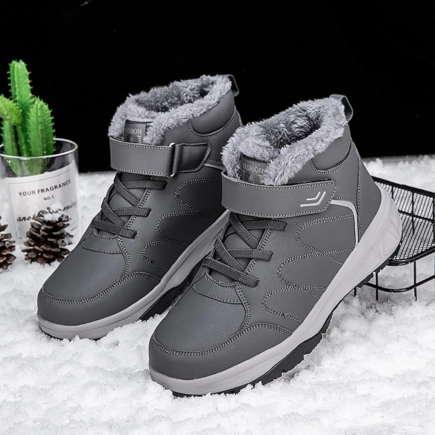 Men's Work Boots with Zipper Hiking Sneakers Warm Fur Lined Womens Safety Toe Shoes Composite Toe Non Slip Shoes Food Service Waterproof Hike Grounded Footwear