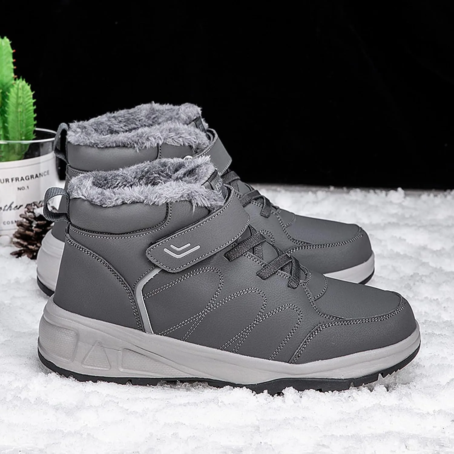 Men's Work Boots with Zipper Hiking Sneakers Warm Fur Lined Womens Safety Toe Shoes Composite Toe Non Slip Shoes Food Service Waterproof Hike Grounded Footwear