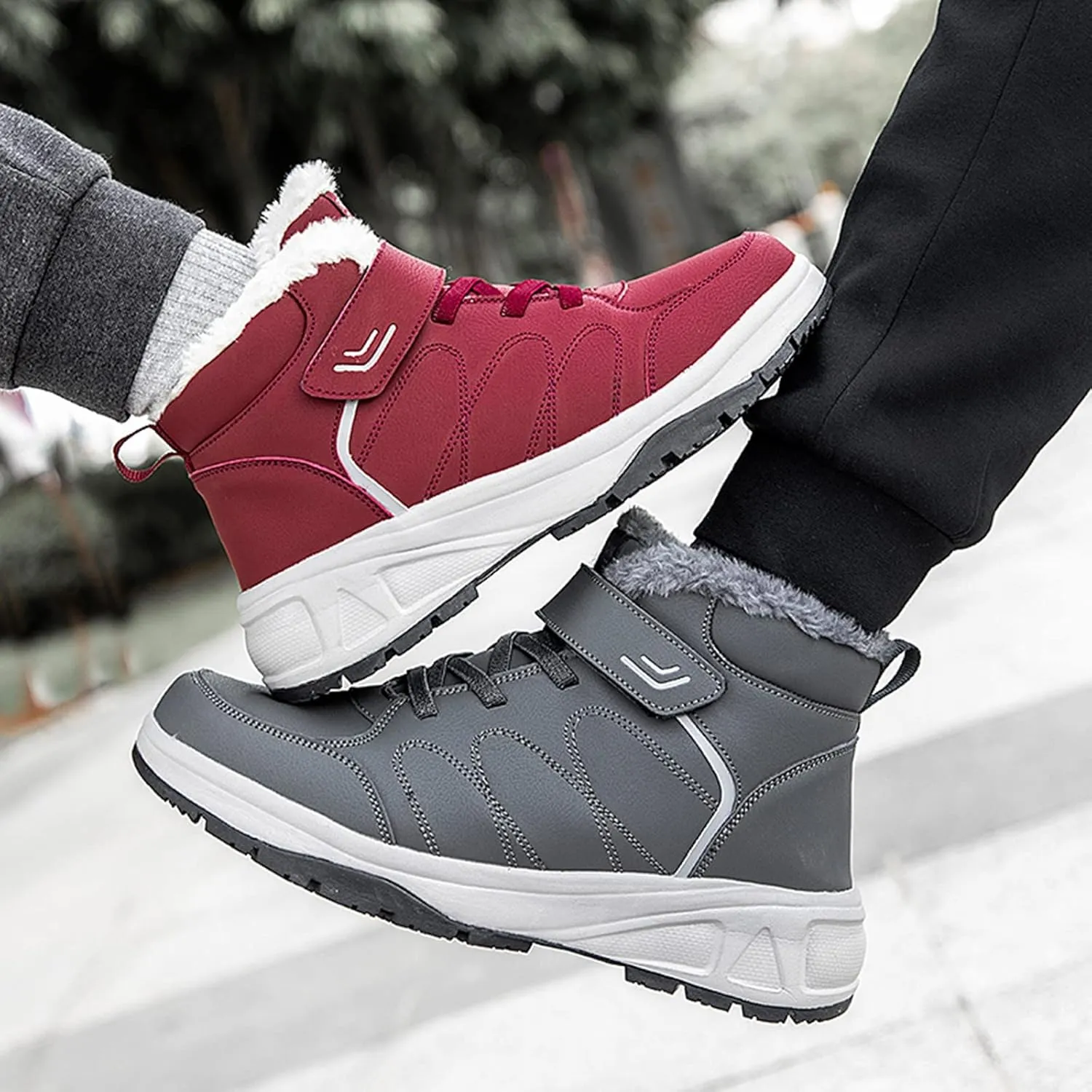 Men's Work Boots with Zipper Hiking Sneakers Warm Fur Lined Womens Safety Toe Shoes Composite Toe Non Slip Shoes Food Service Waterproof Hike Grounded Footwear