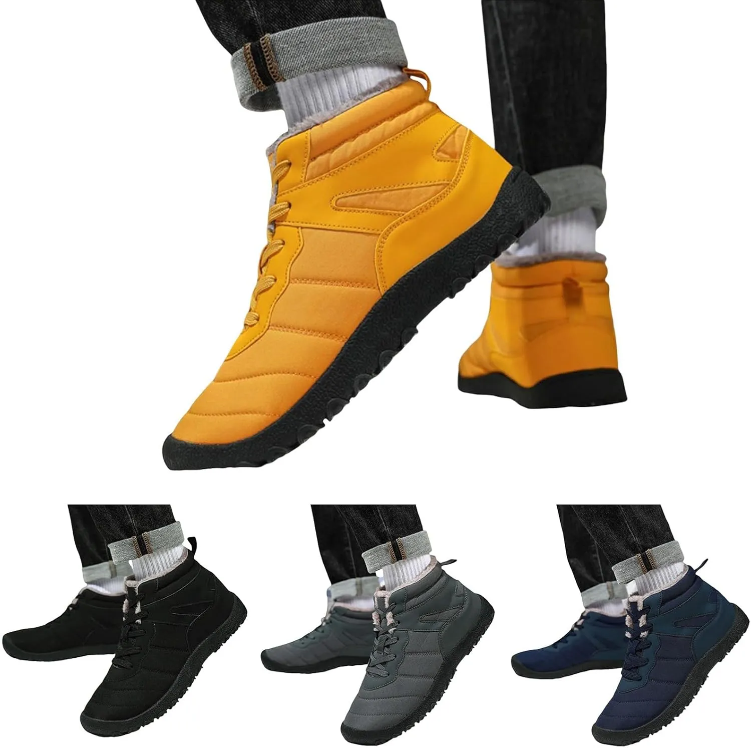 Men's Work Boots with Zipper Hiking Sneakers Warm Fur Lined Womens Safety Toe Shoes Composite Toe Non Slip Shoes Food Service Waterproof Hike Grounded Footwear