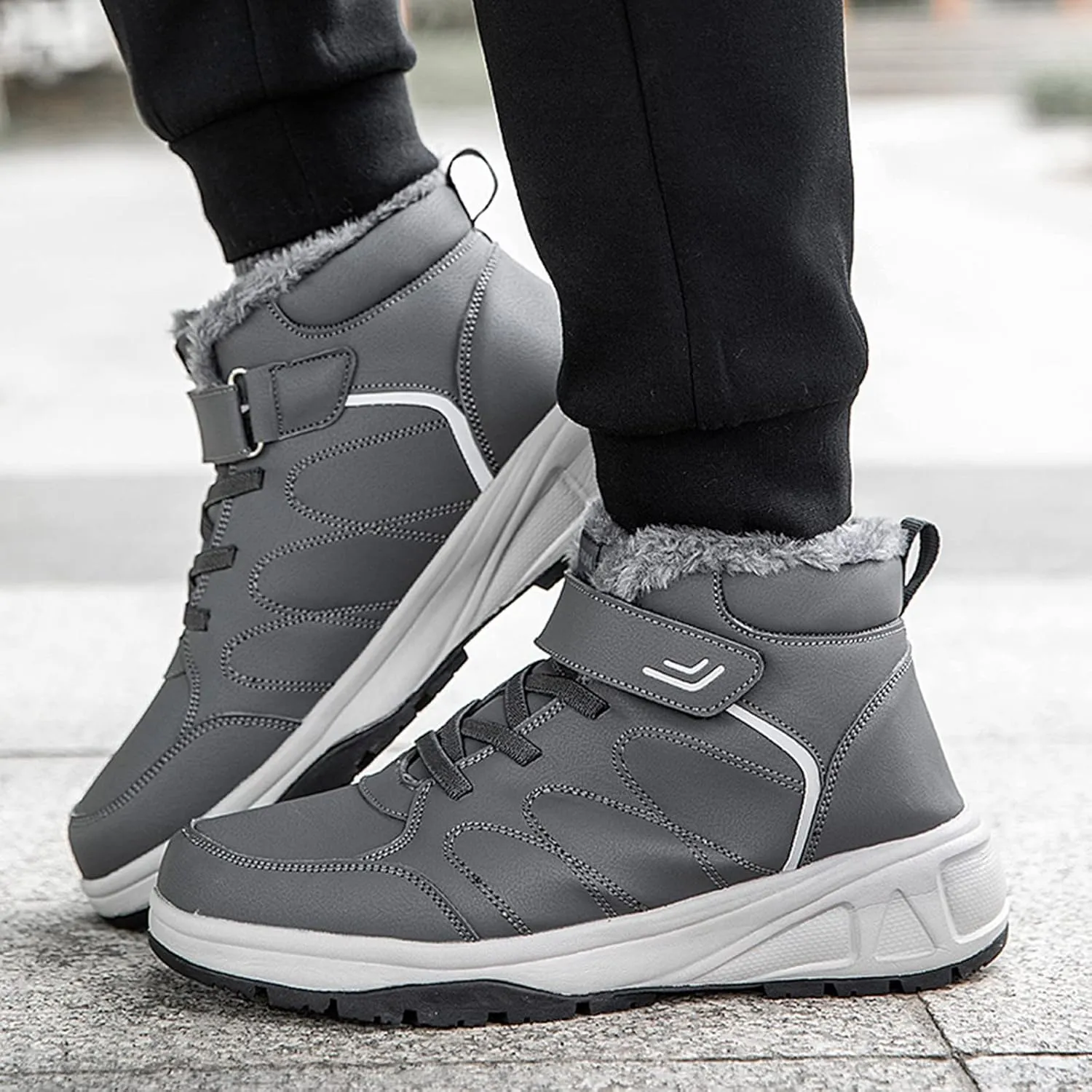 Men's Work Boots with Zipper Hiking Sneakers Warm Fur Lined Womens Safety Toe Shoes Composite Toe Non Slip Shoes Food Service Waterproof Hike Grounded Footwear