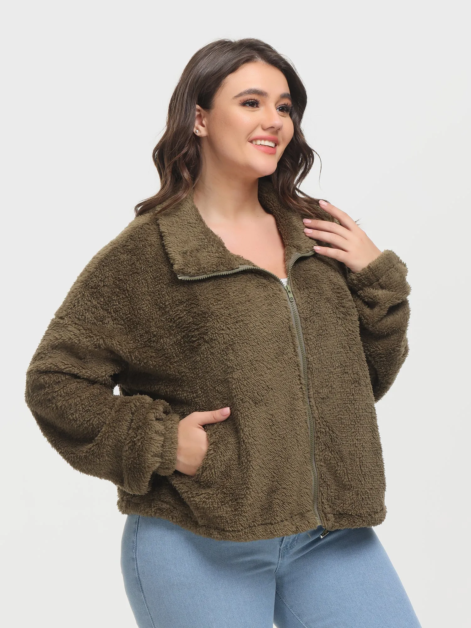 Midsize Reversible Plush Drawstring Teddy Jacket