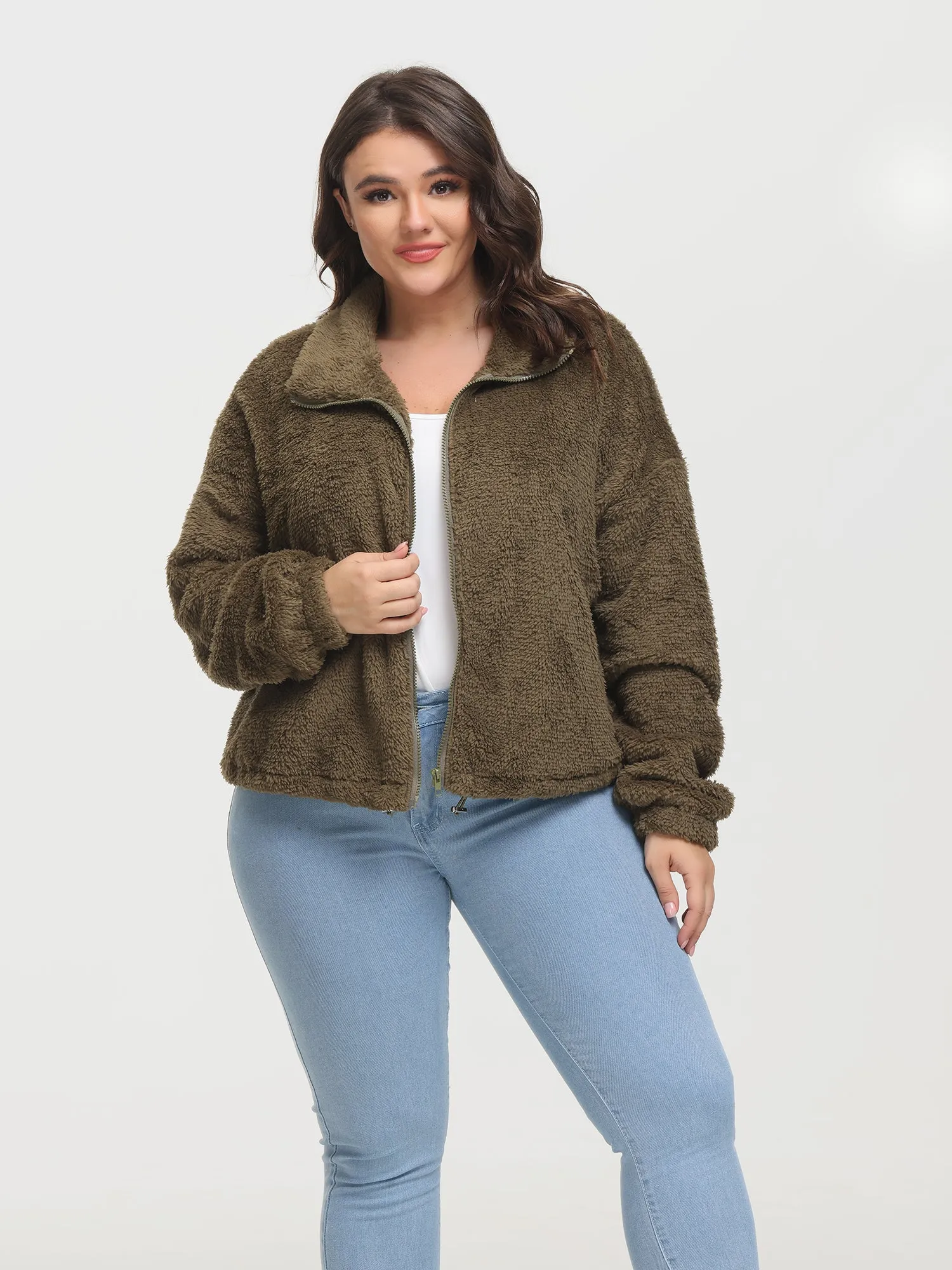Midsize Reversible Plush Drawstring Teddy Jacket