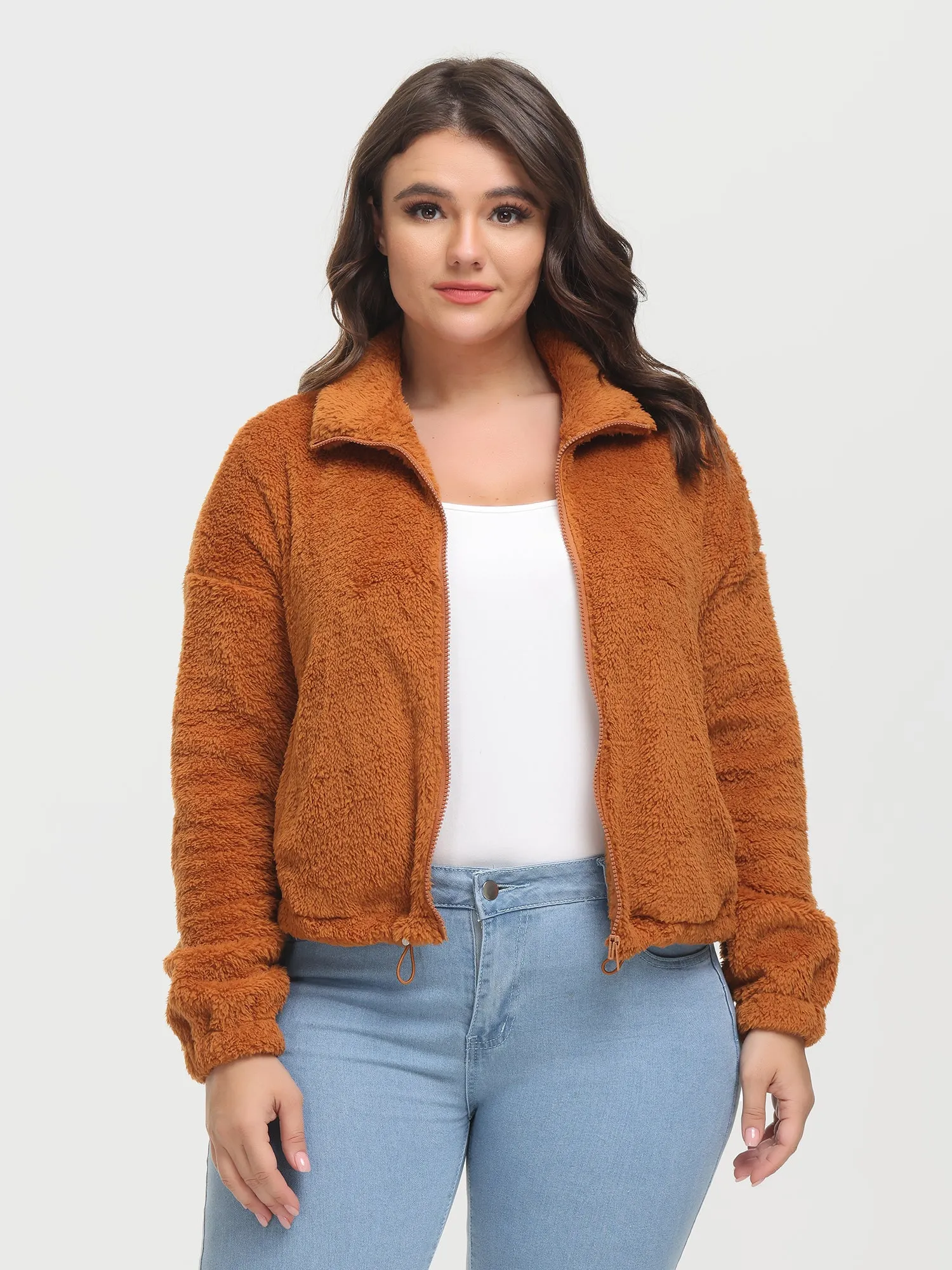 Midsize Reversible Plush Drawstring Teddy Jacket