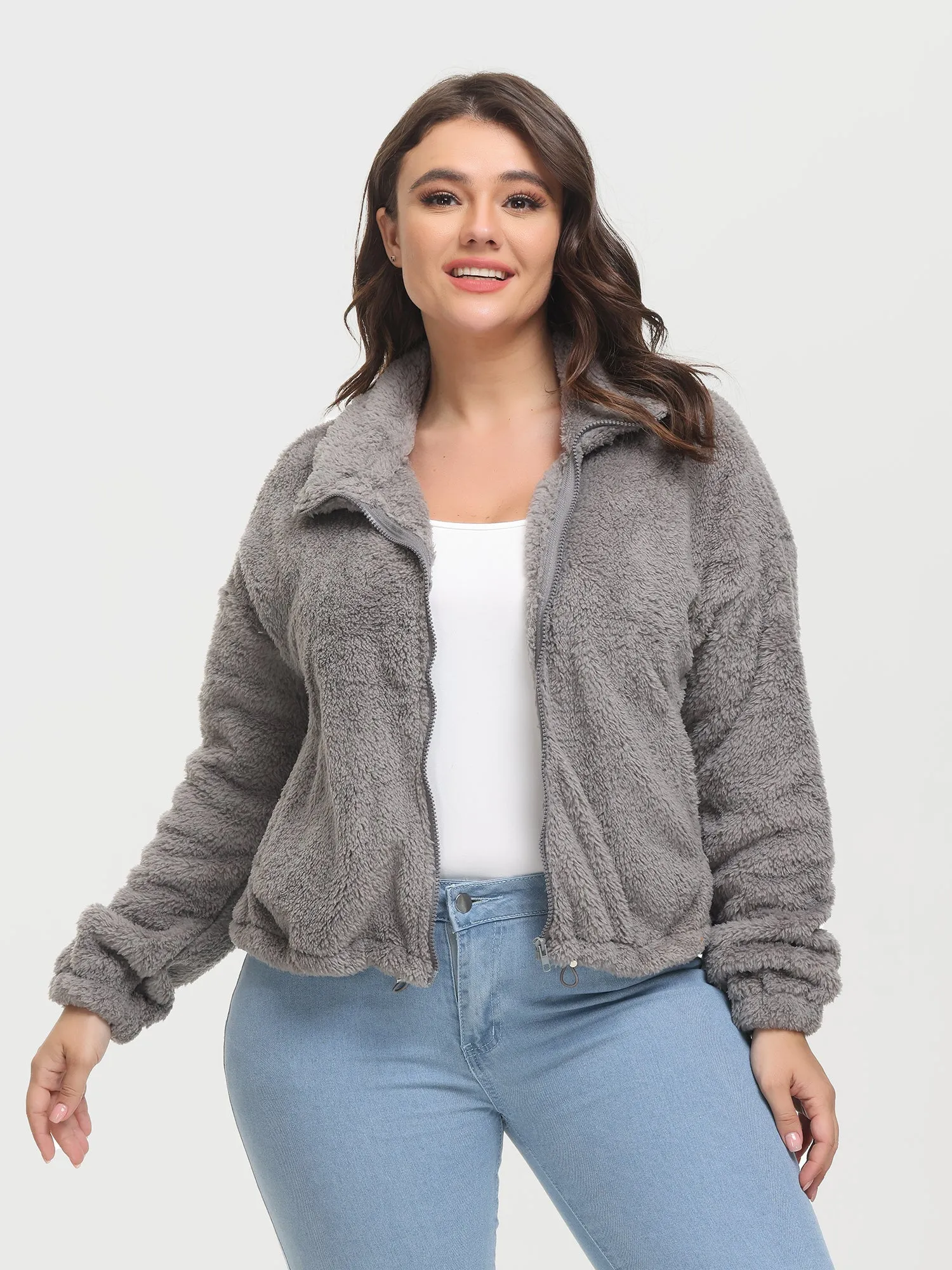Midsize Reversible Plush Drawstring Teddy Jacket