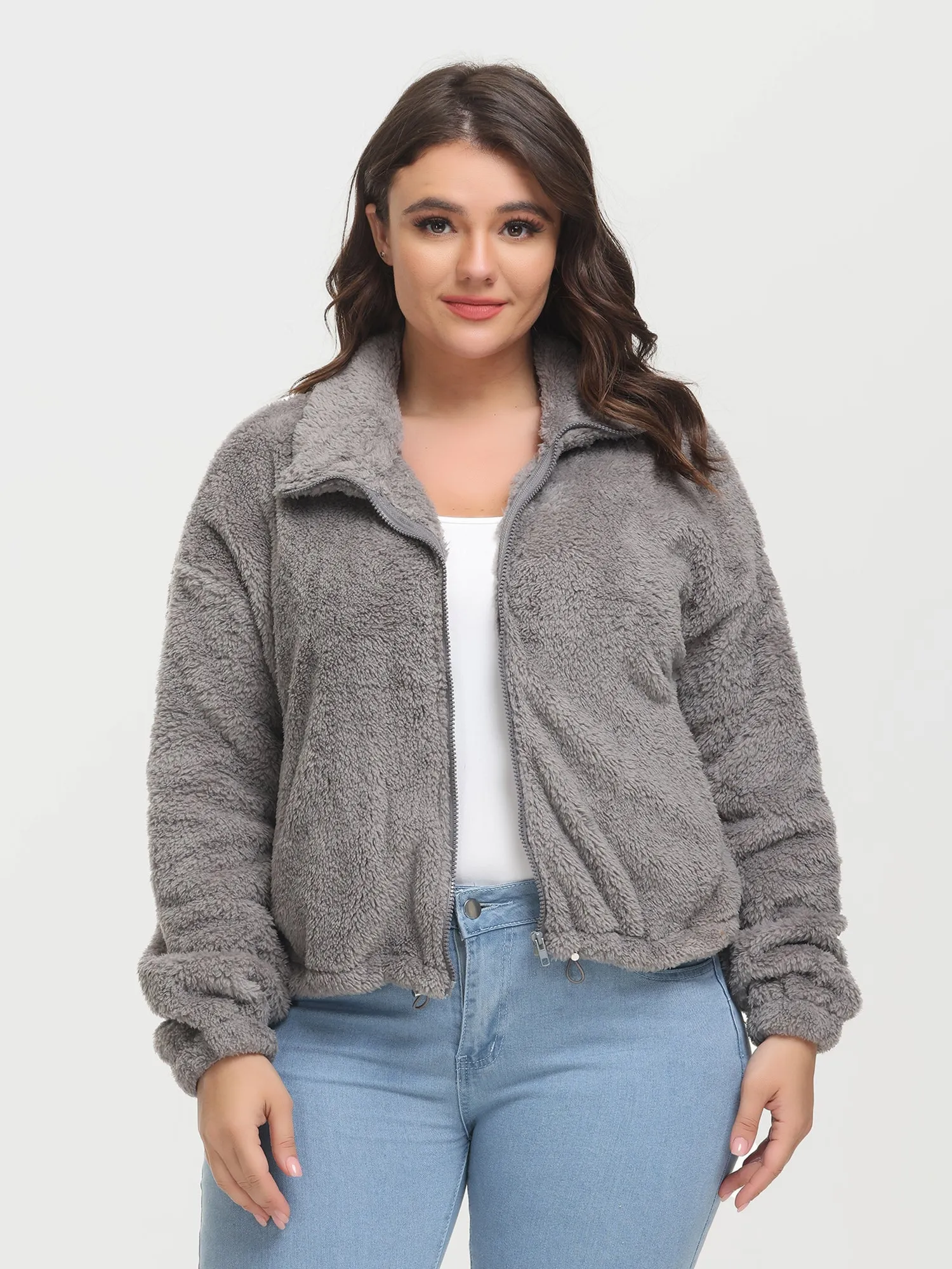Midsize Reversible Plush Drawstring Teddy Jacket