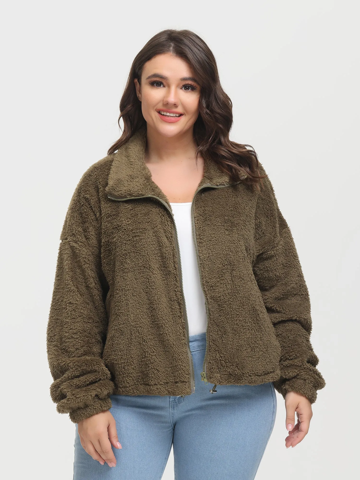 Midsize Reversible Plush Drawstring Teddy Jacket