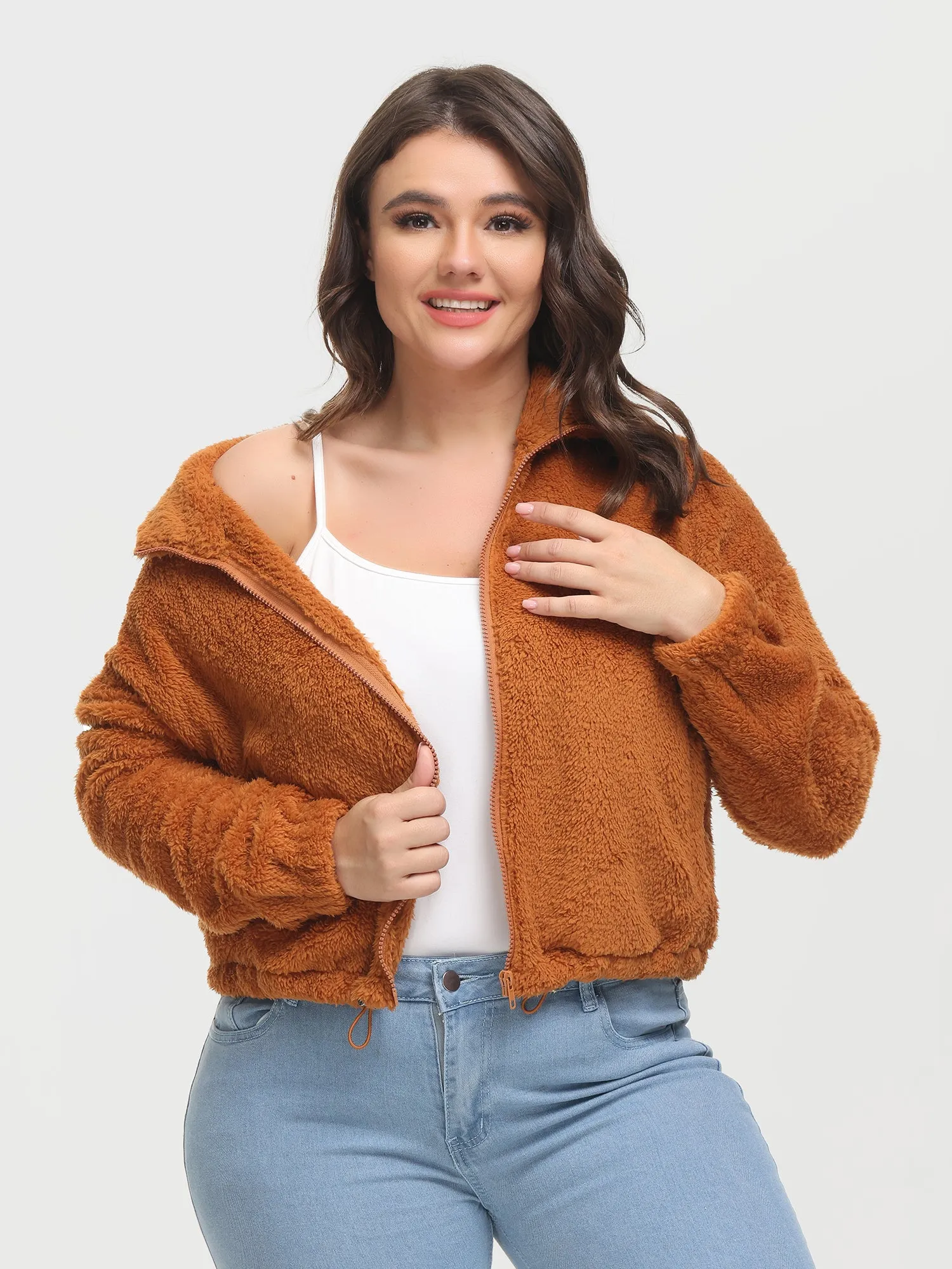 Midsize Reversible Plush Drawstring Teddy Jacket