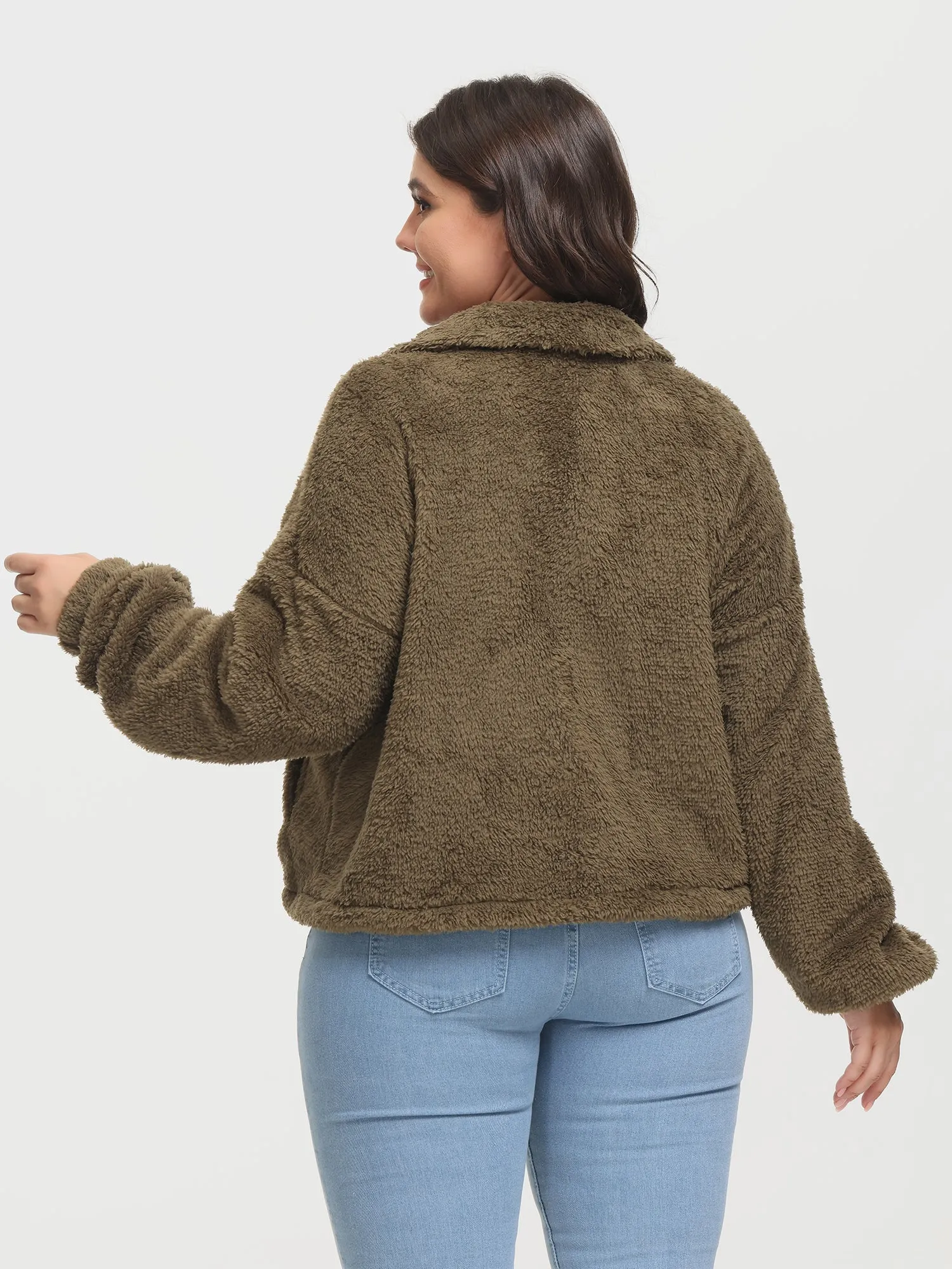 Midsize Reversible Plush Drawstring Teddy Jacket