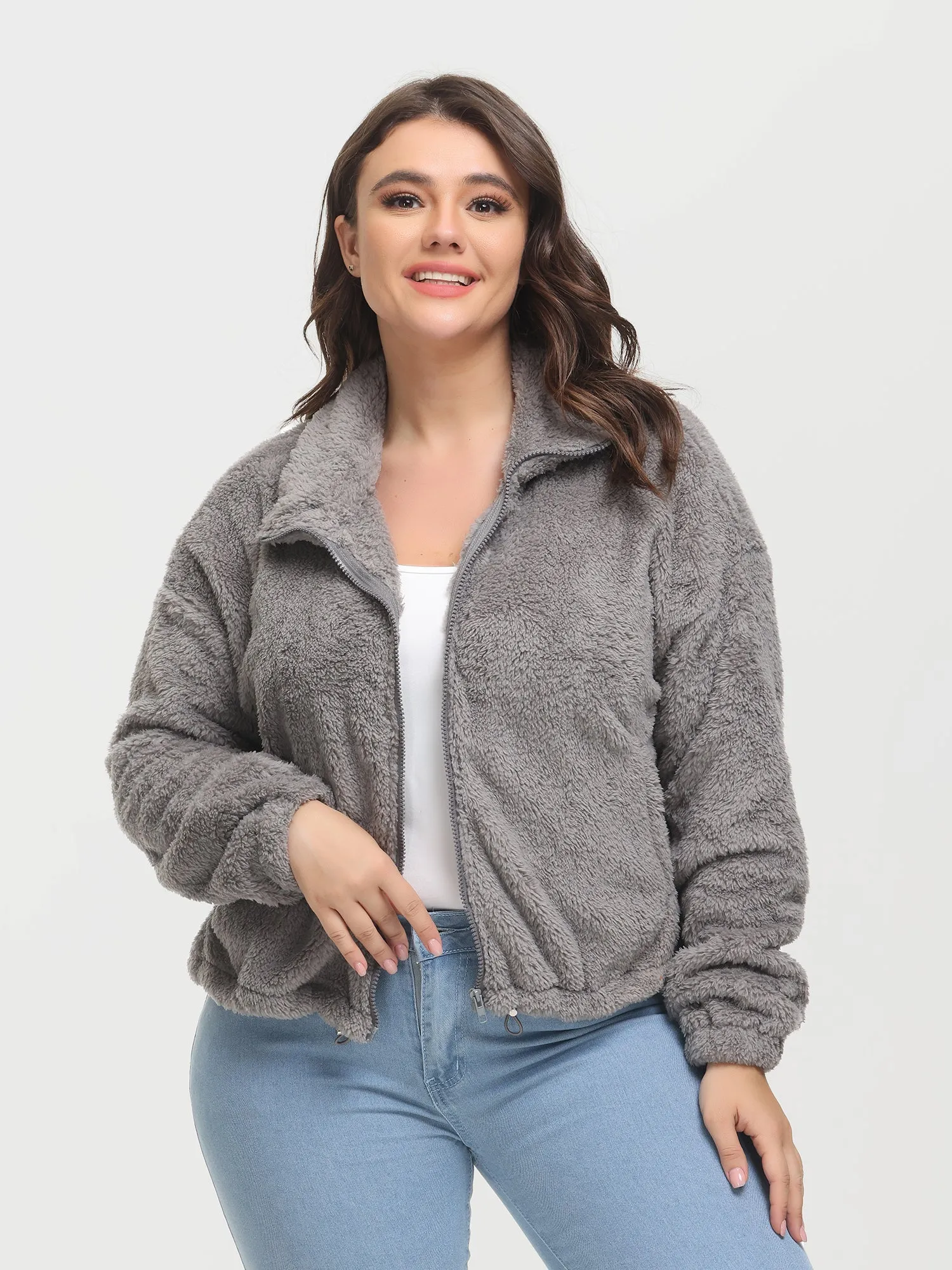 Midsize Reversible Plush Drawstring Teddy Jacket