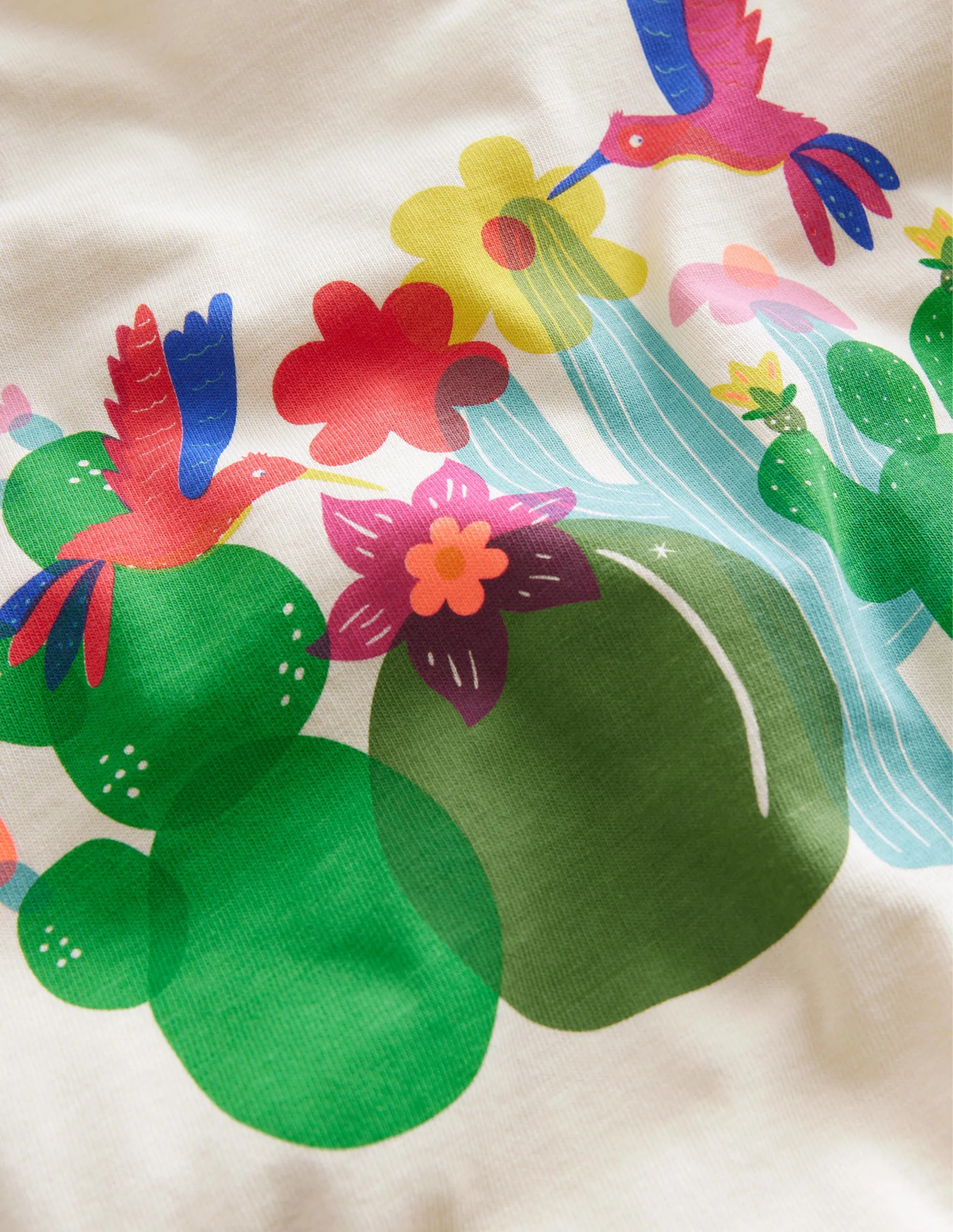 Printed Graphic T-Shirt-Dorset Cream Birds