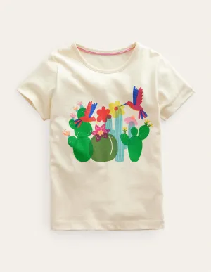 Printed Graphic T-Shirt-Dorset Cream Birds