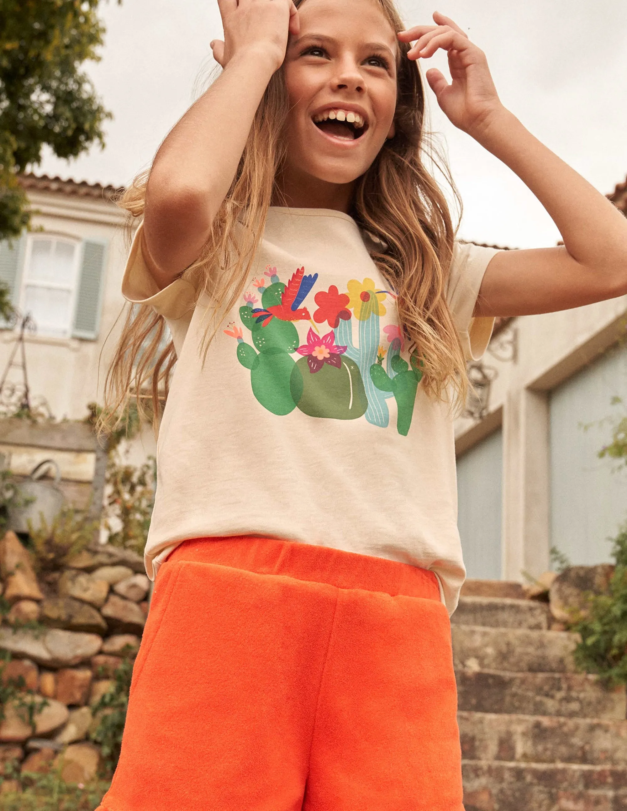 Printed Graphic T-Shirt-Dorset Cream Birds