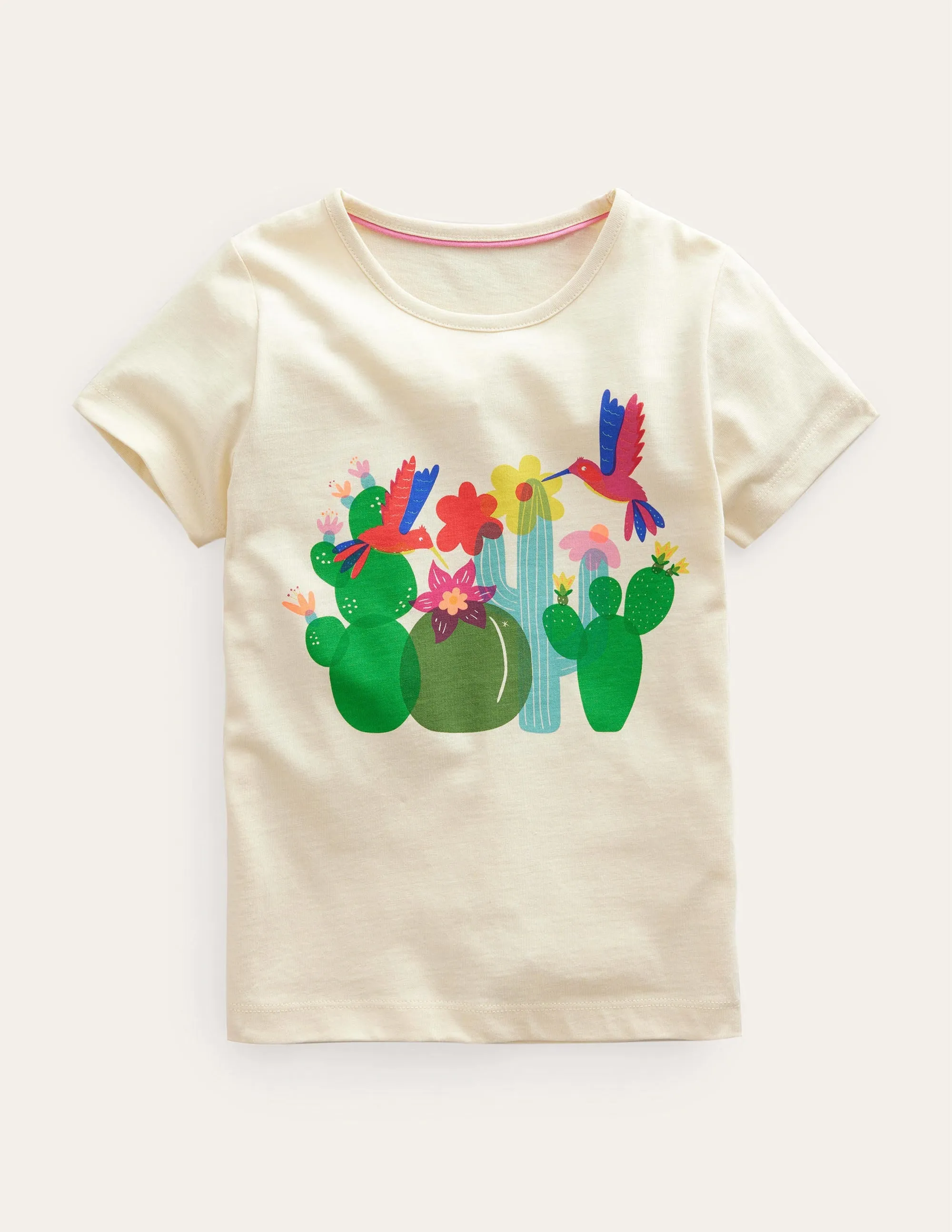 Printed Graphic T-Shirt-Dorset Cream Birds