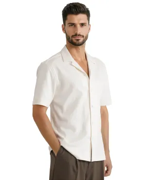 Rare Rabbit Men Kelos-Ss Off-White Short Sleeve Cuban Collared Plain Shirt