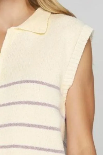 Ribbed Hem Striped Half Zip Top