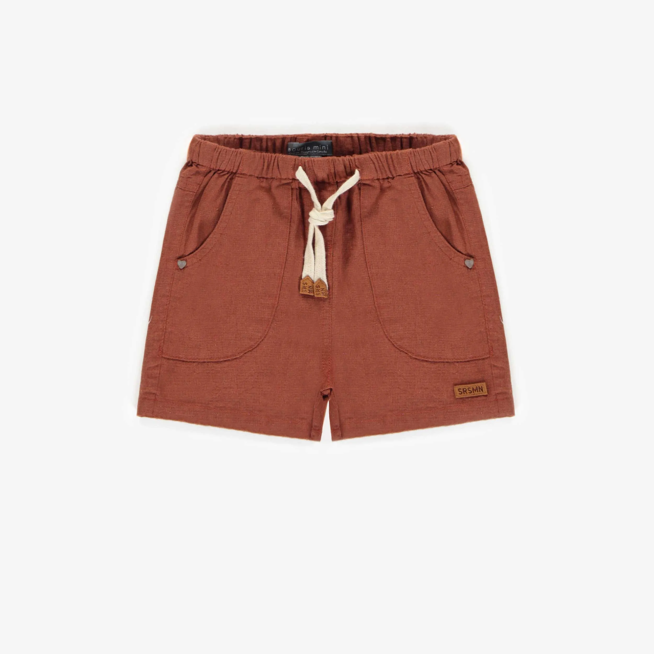 Short brun de coupe décontracté en lin, enfant || Brown short relaxed fit in linen, child
