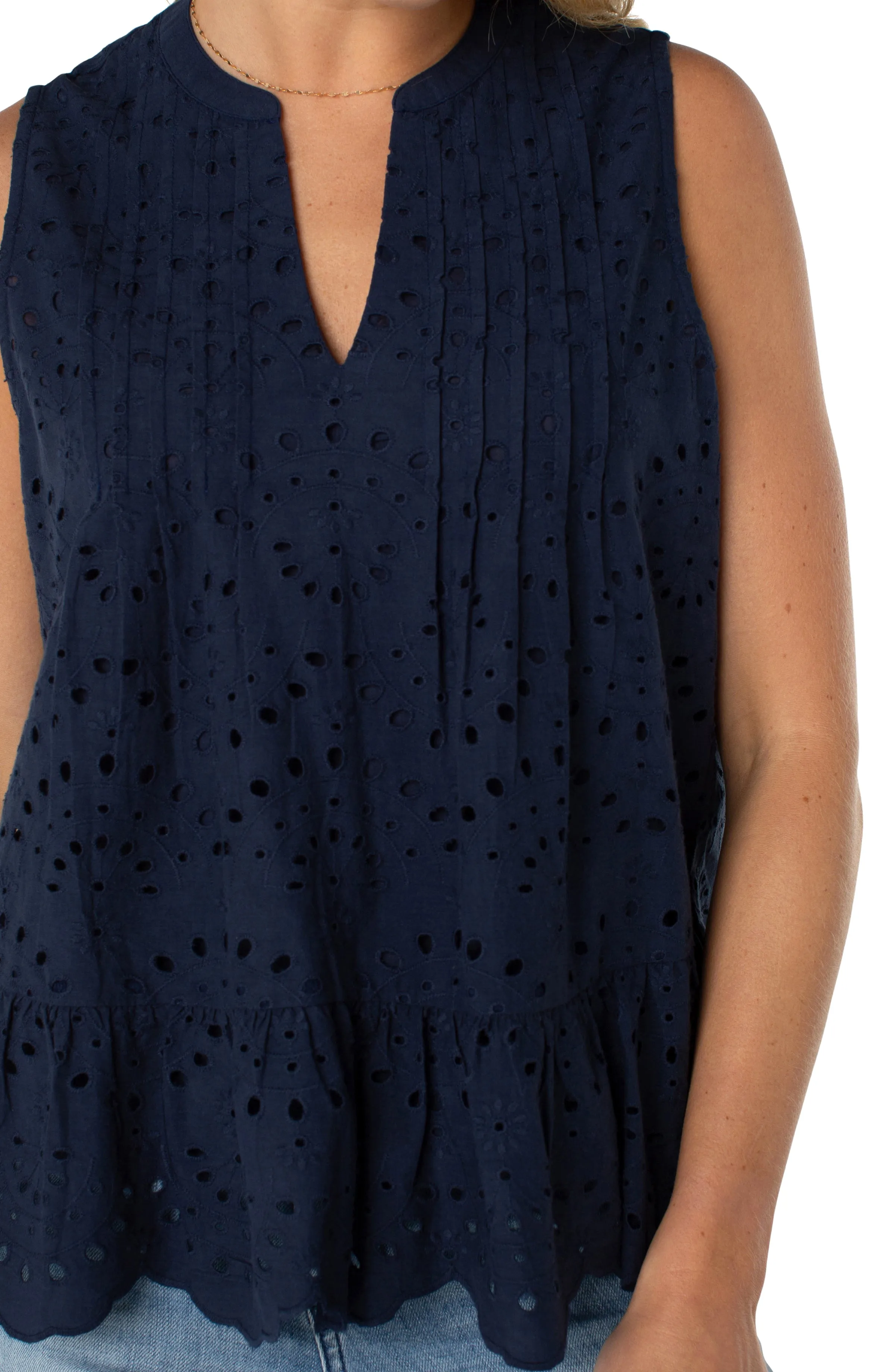 SLEEVELESS PINTUCK WOVEN TOP