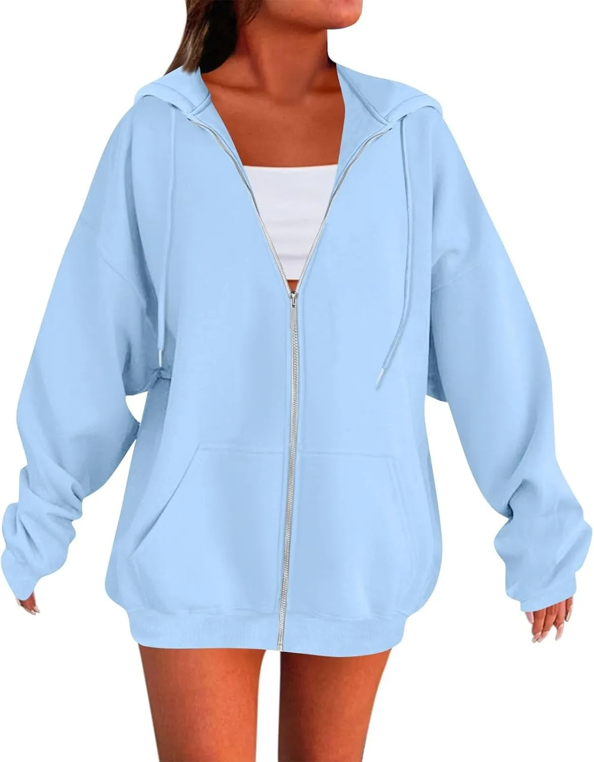 slqdgmryz Womens Zip Up Hoodies Oversized Fleece Jacket Winter Plain Y2k Hoodie Drawstring Hooded Sweatshirt with Pockets