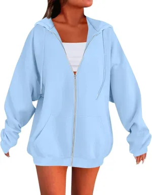 slqdgmryz Womens Zip Up Hoodies Oversized Fleece Jacket Winter Plain Y2k Hoodie Drawstring Hooded Sweatshirt with Pockets