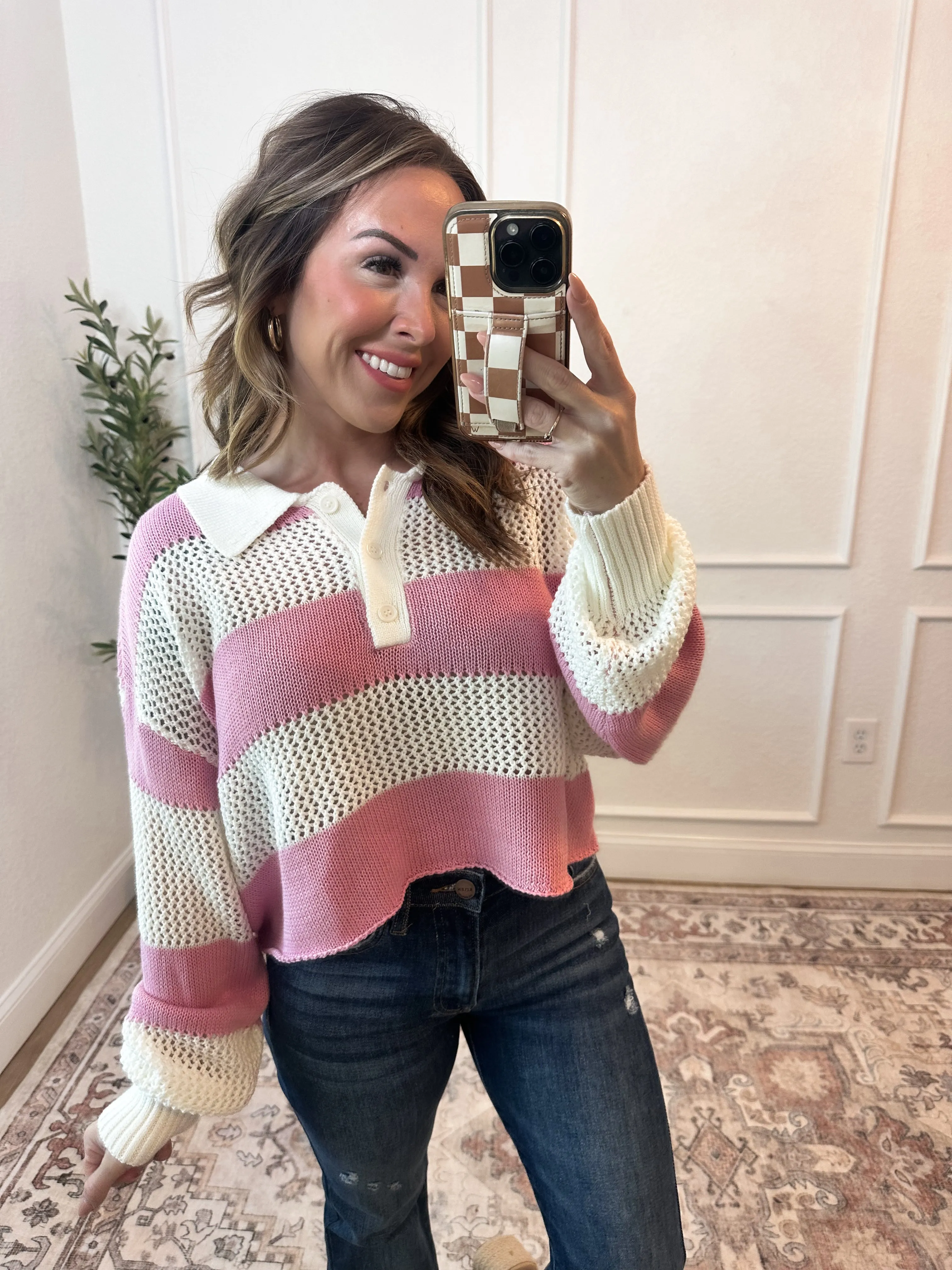 So Close Striped Crochet Sweater