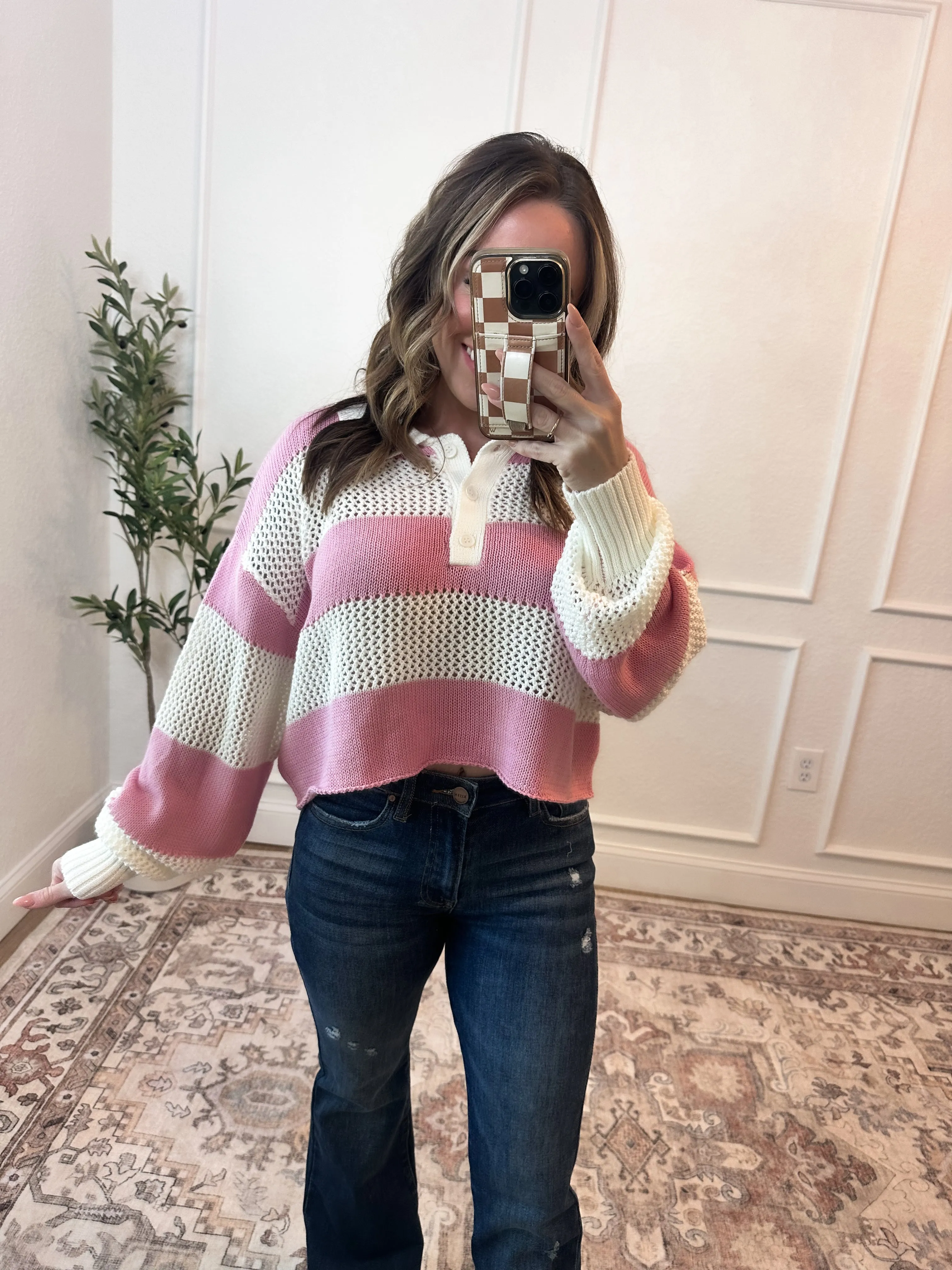 So Close Striped Crochet Sweater