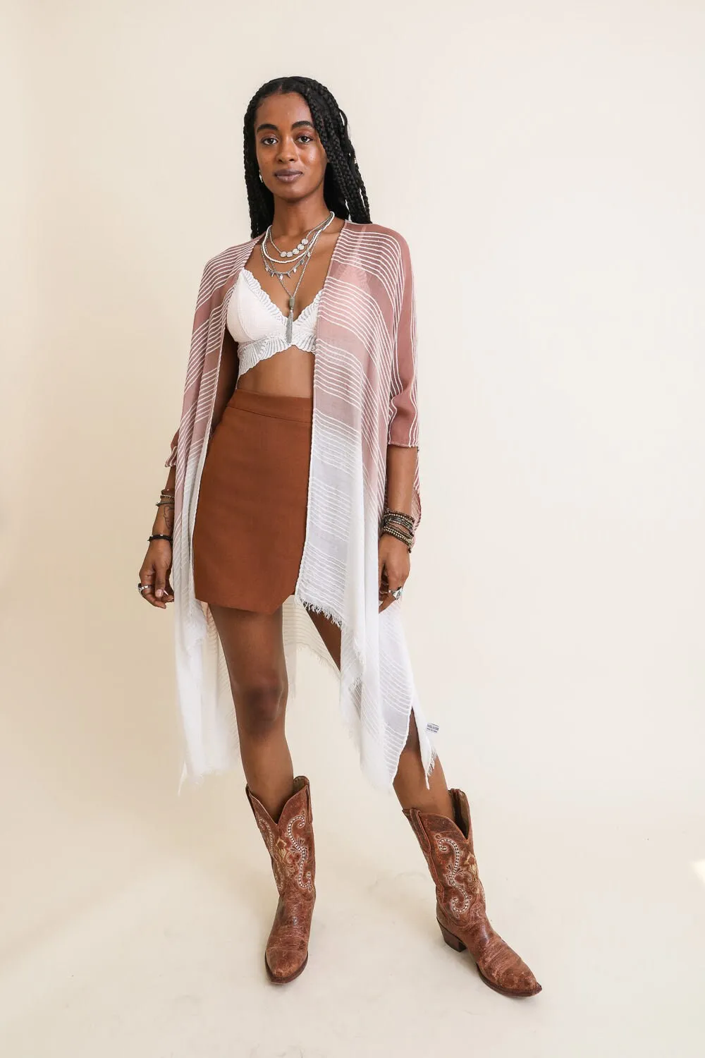 Striped Lightweight Kimono Cardigan Beach Cover Up
