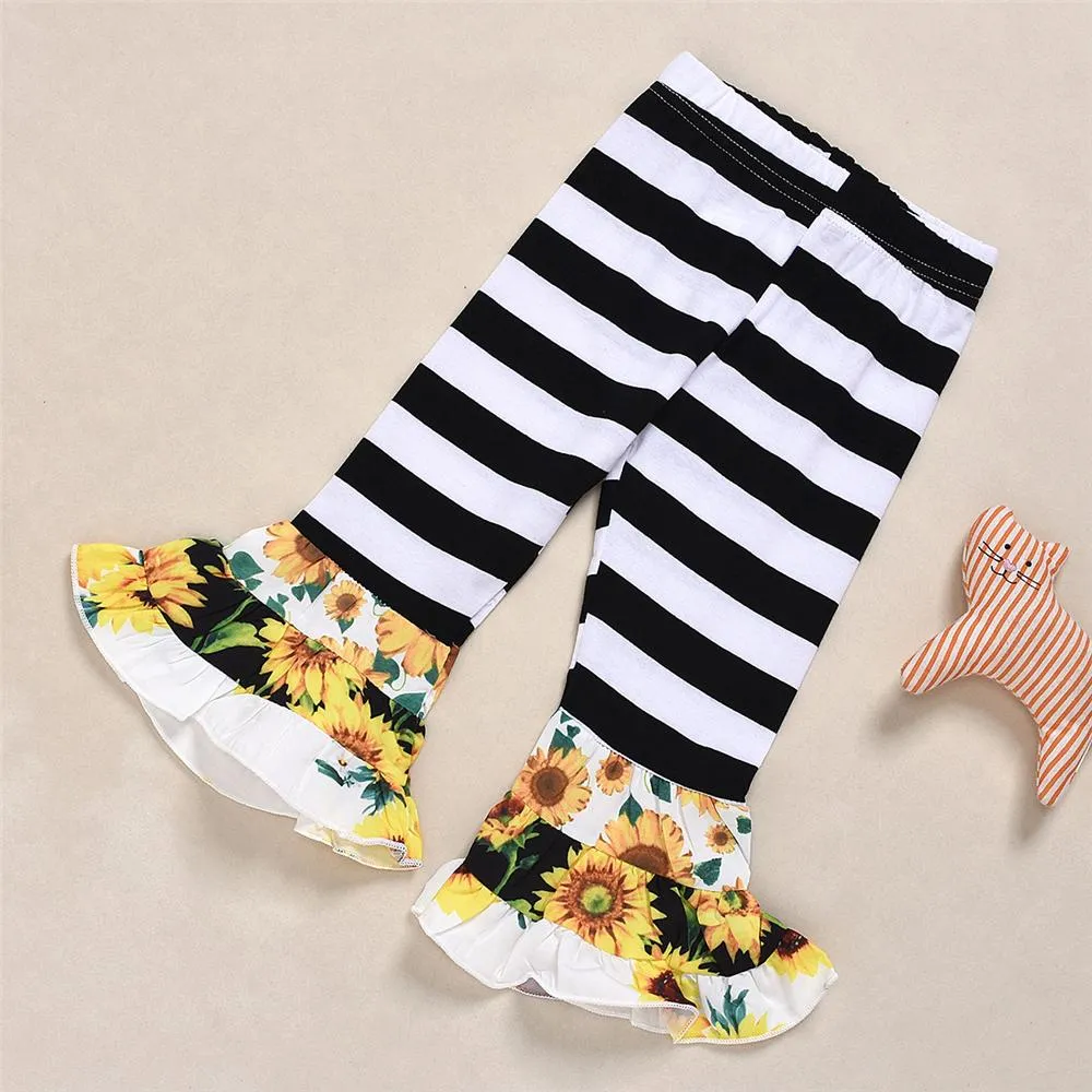 Toddler Girls Stripe Floral Print Long Sleeve Top & Bell Pants Girl Wholesale