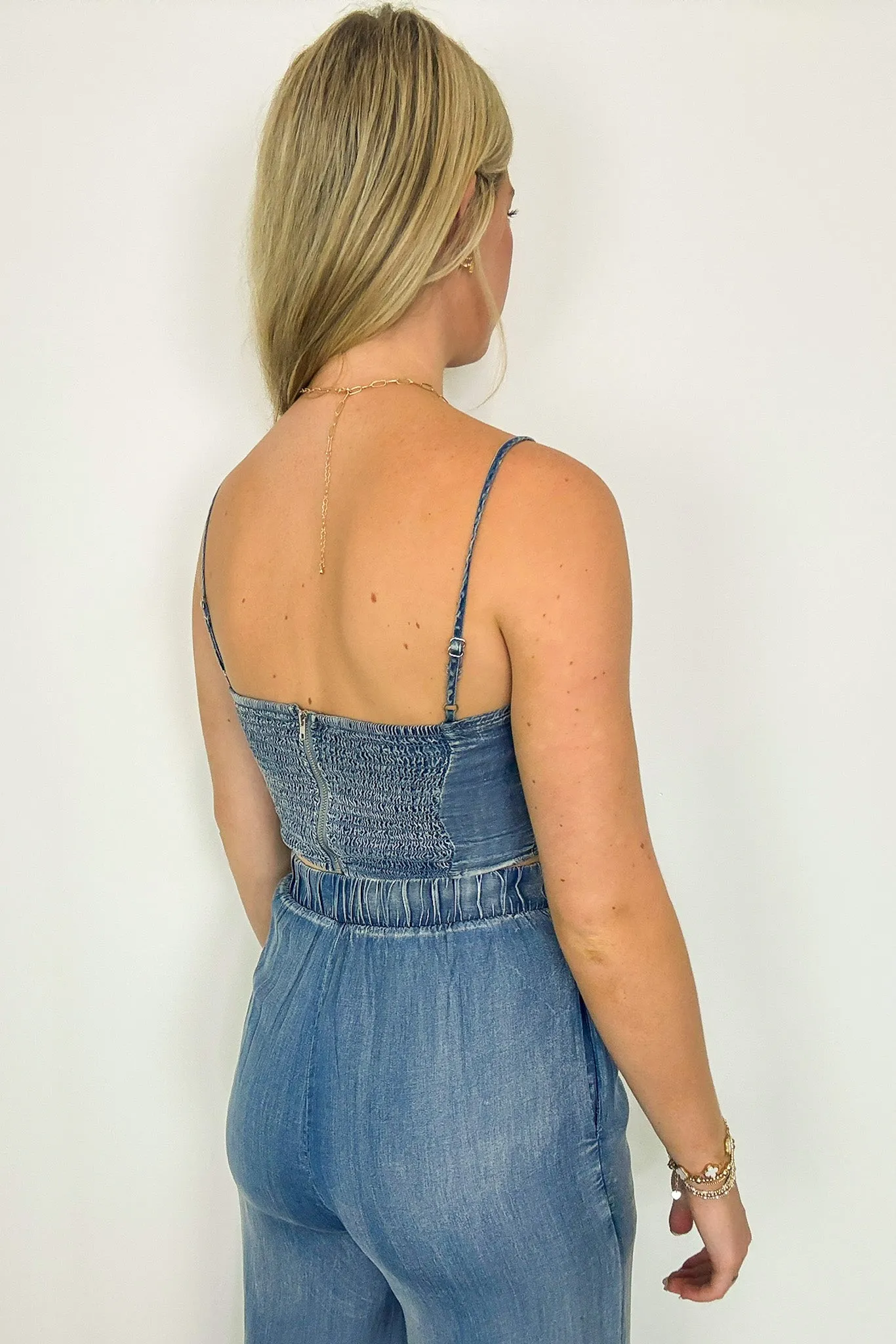 Trendy Bliss Chambray Corset Tank Top - FINAL SALE