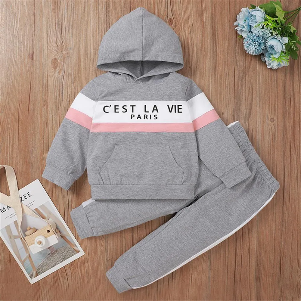 Unisex Cotton Letter Printed Long Sleeve Hooded Top & Pants Toddler Wholesale