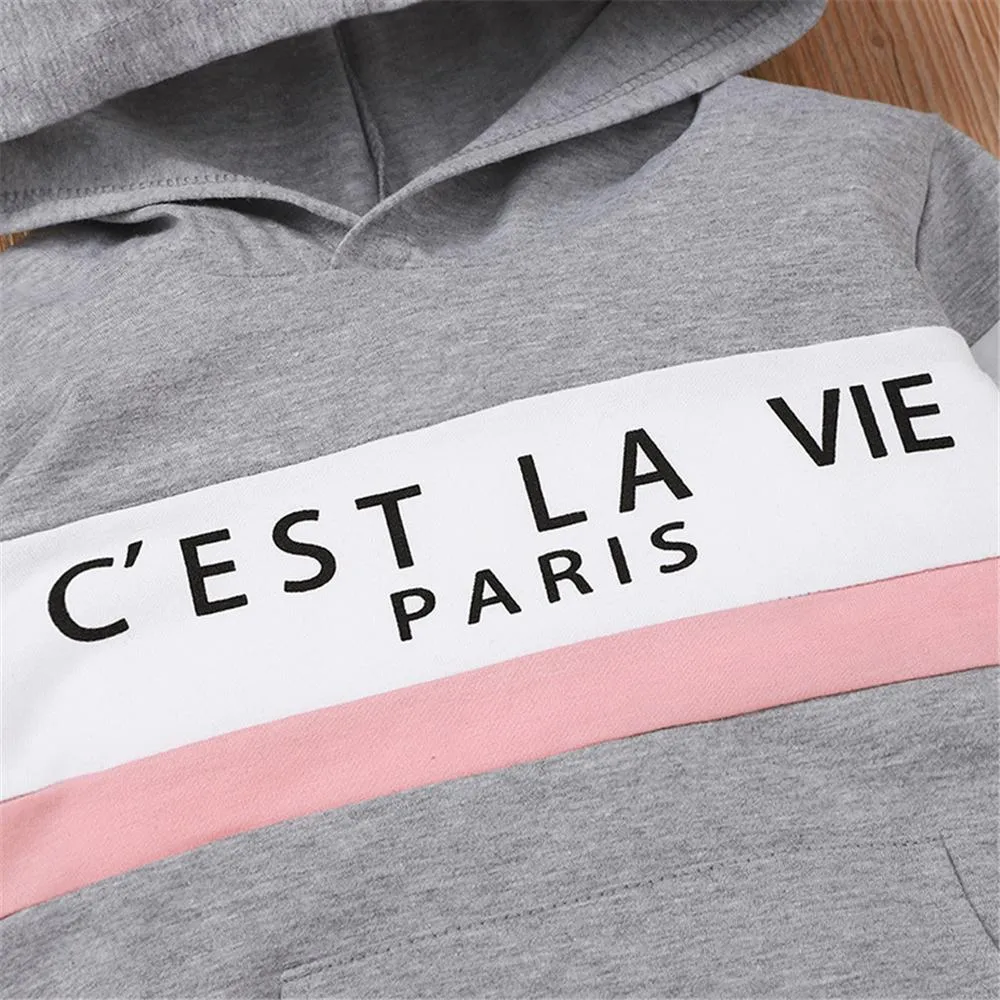 Unisex Cotton Letter Printed Long Sleeve Hooded Top & Pants Toddler Wholesale