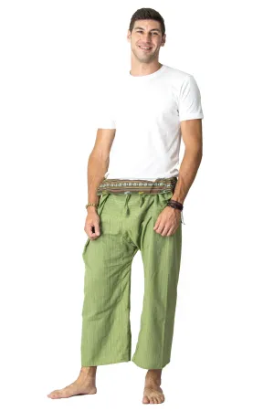 Unisex Pinstripe Thai Fisherman Pants in Lime