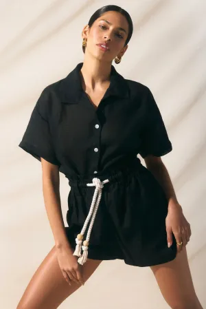 VITAMIN A Hana Cropped Linen Shirt