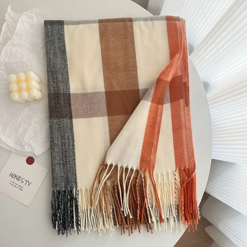 Warm Tassled Plattice Tassled Imitated Cashmere Shawl Scarf