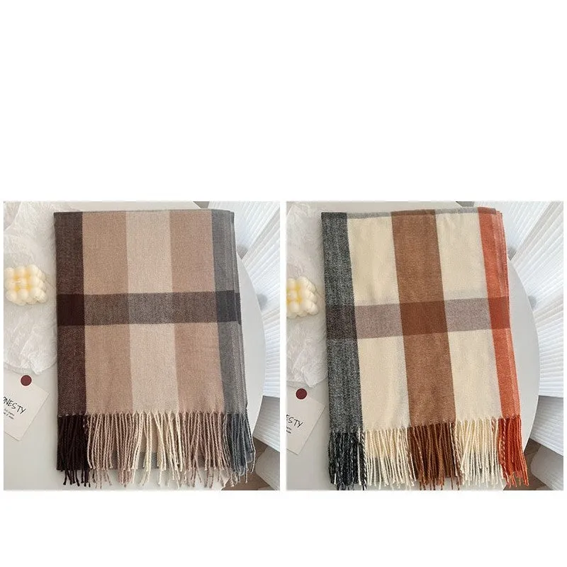 Warm Tassled Plattice Tassled Imitated Cashmere Shawl Scarf