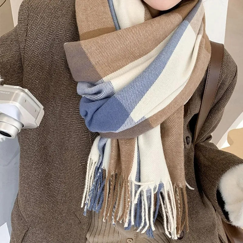 Warm Tassled Plattice Tassled Imitated Cashmere Shawl Scarf