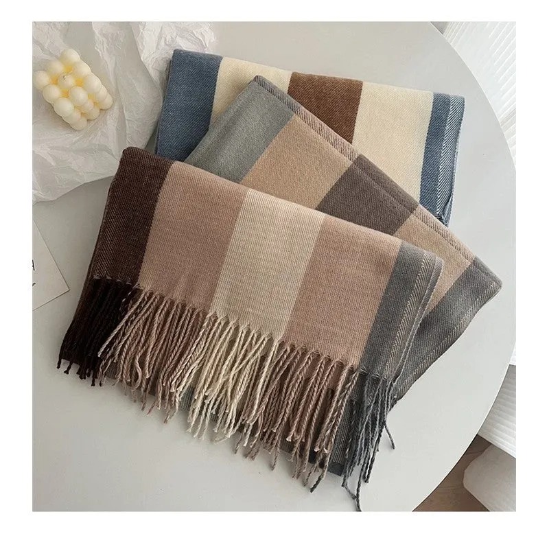 Warm Tassled Plattice Tassled Imitated Cashmere Shawl Scarf