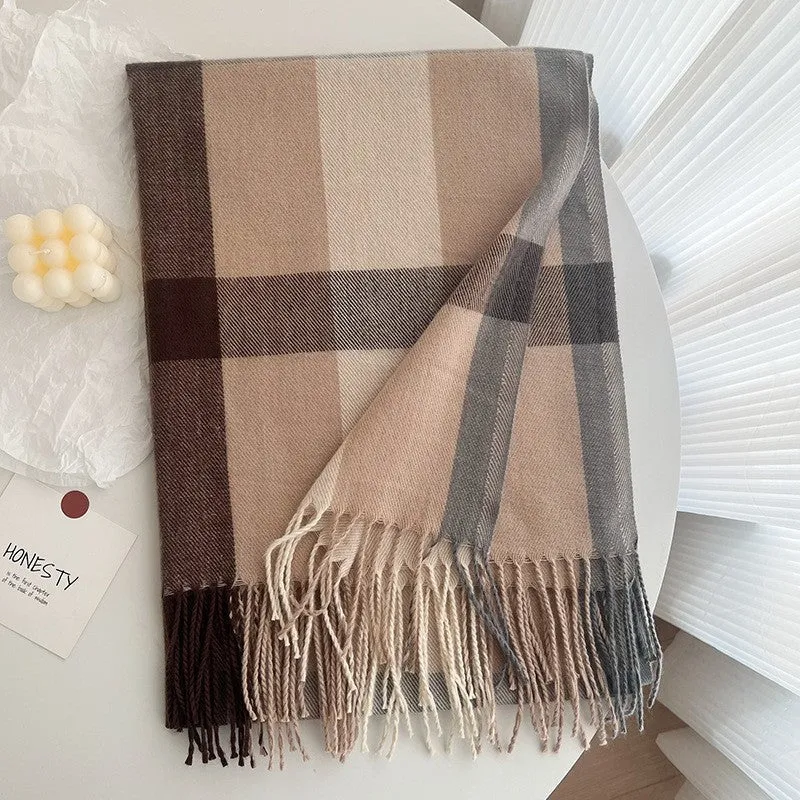 Warm Tassled Plattice Tassled Imitated Cashmere Shawl Scarf