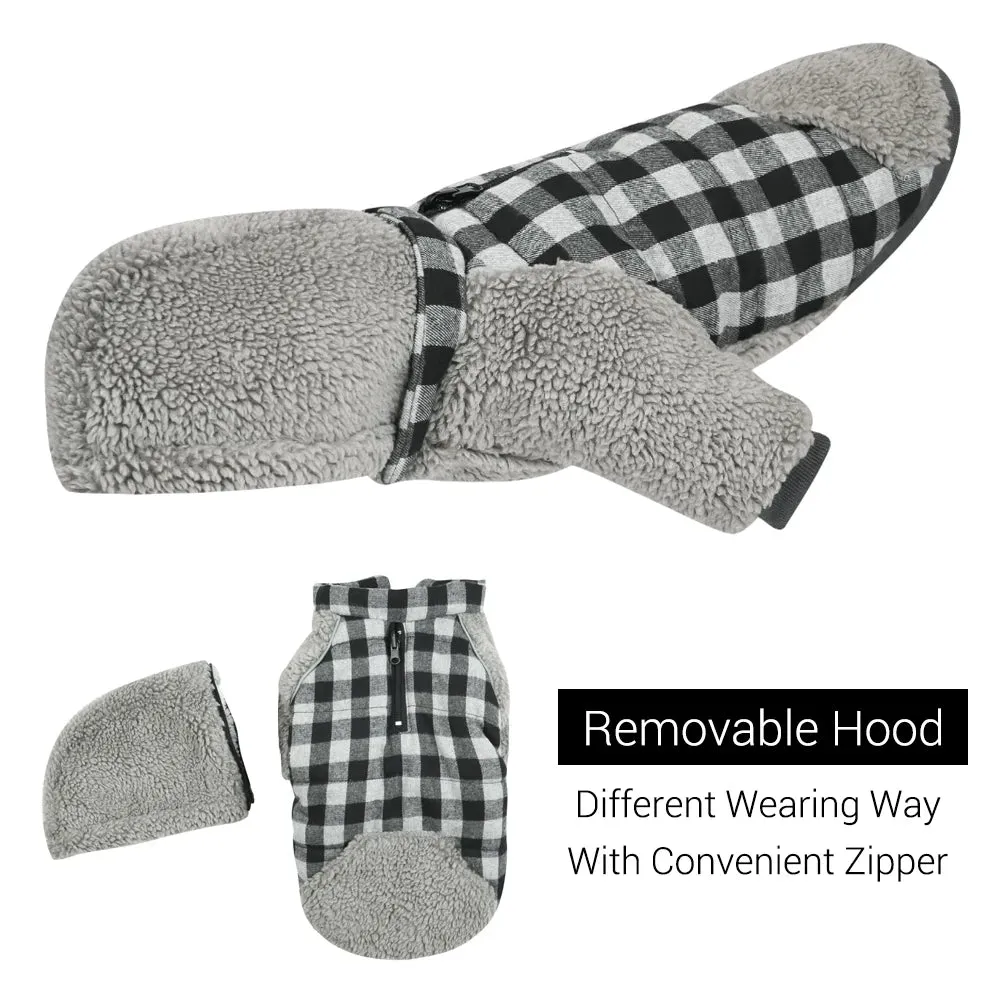 WarmPlaid™ Reversible Dog Coat - Super Soft, Thick Jacket with Removable Hood