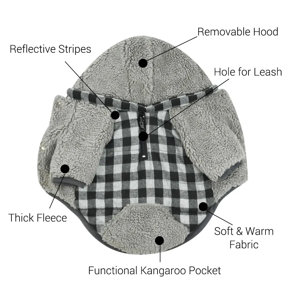 WarmPlaid™ Reversible Dog Coat - Super Soft, Thick Jacket with Removable Hood