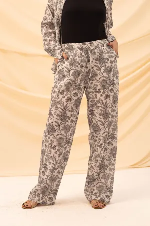 White Patterned Linen Pants