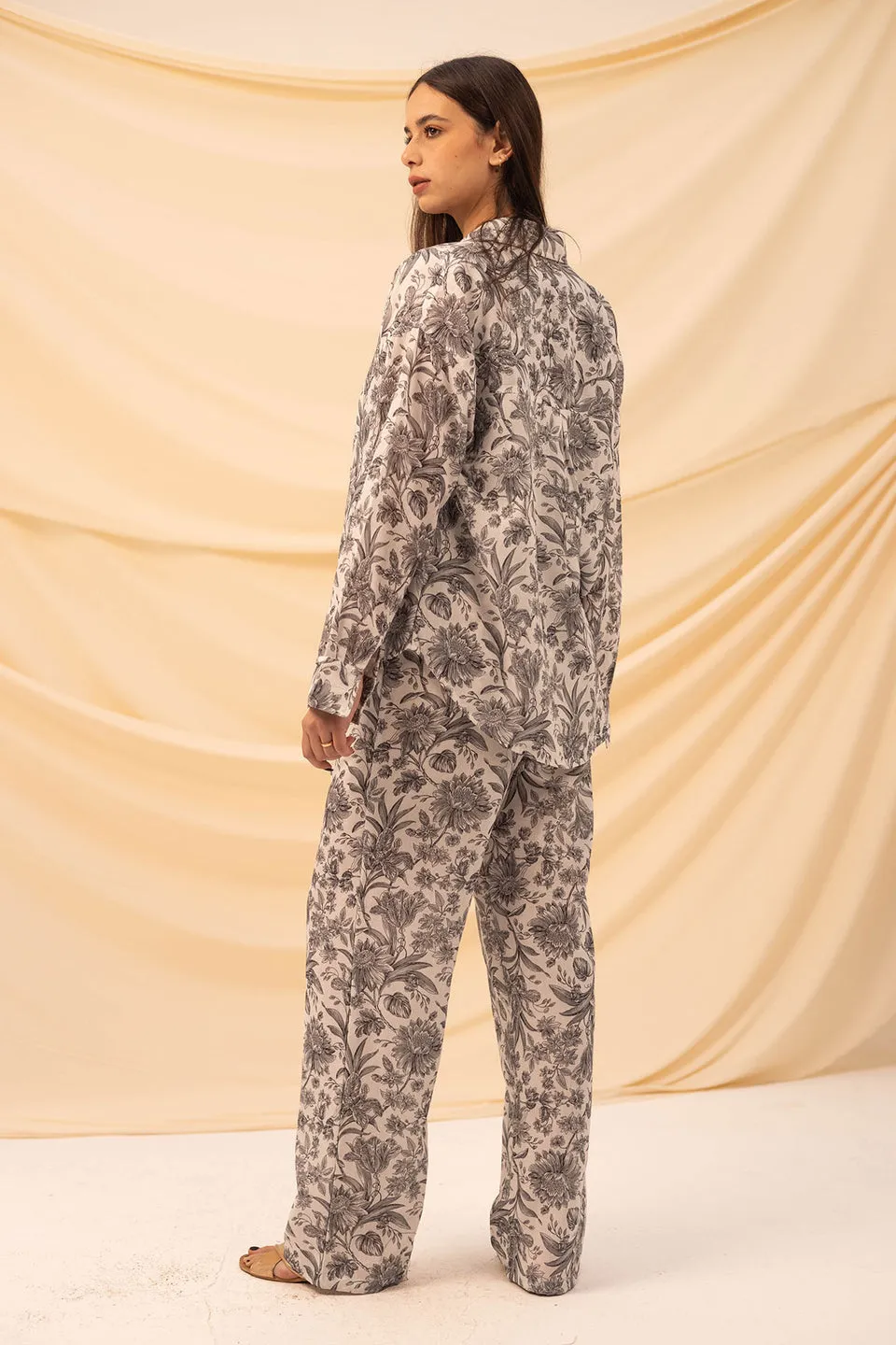 White Patterned Linen Pants