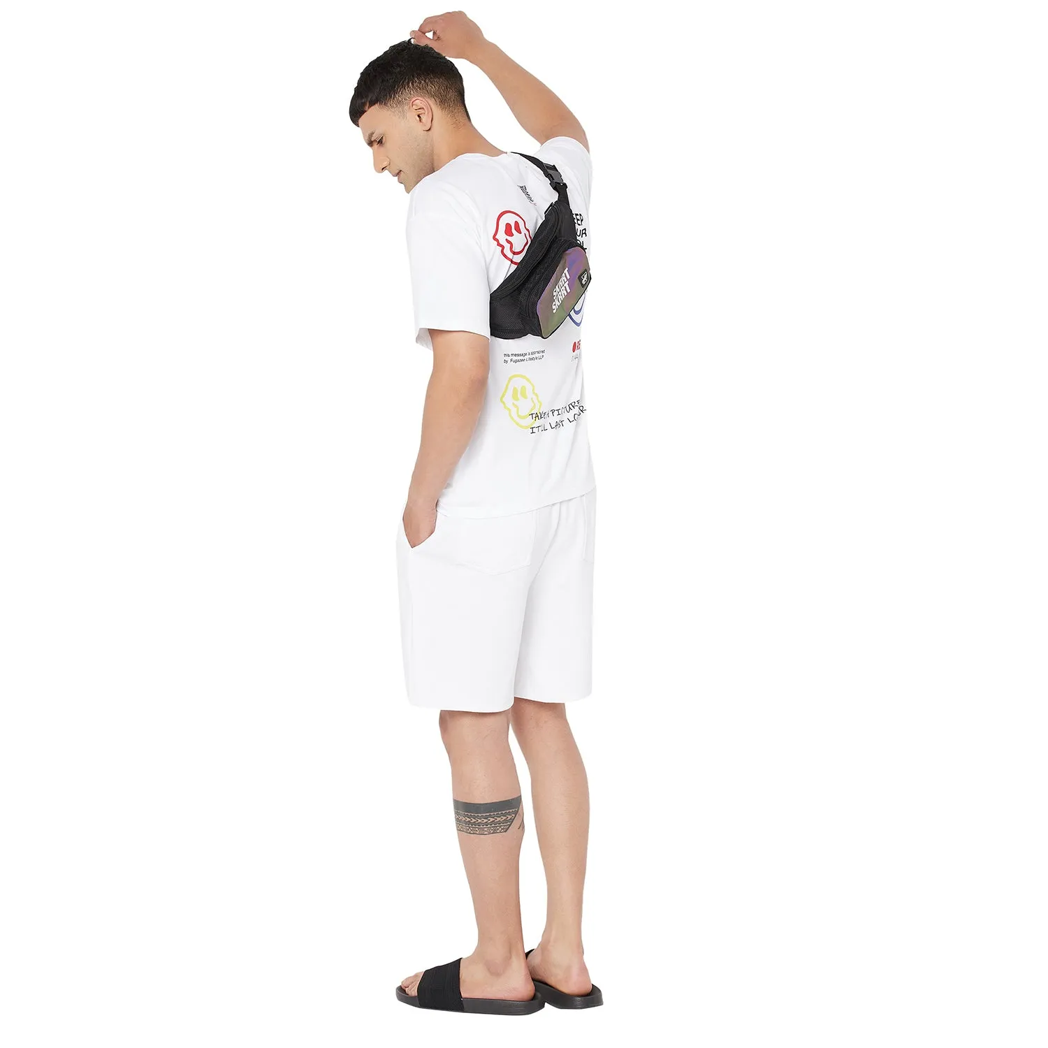 White Smiley Oversized Graphic Tshirt & Shorts Combo Set